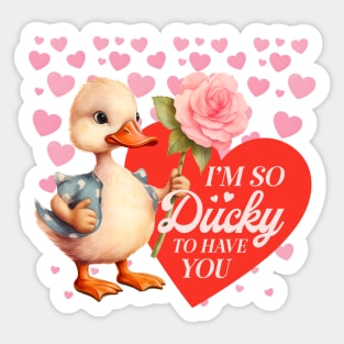 Illustration of Duck Holding a Flower Vintage Style - Valentine's Art - Valentine's Gift Sticker